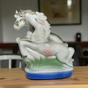 Vintage Horse Pair Figurine Porcelain Japan Mare Foal Playful Airbrush Finish